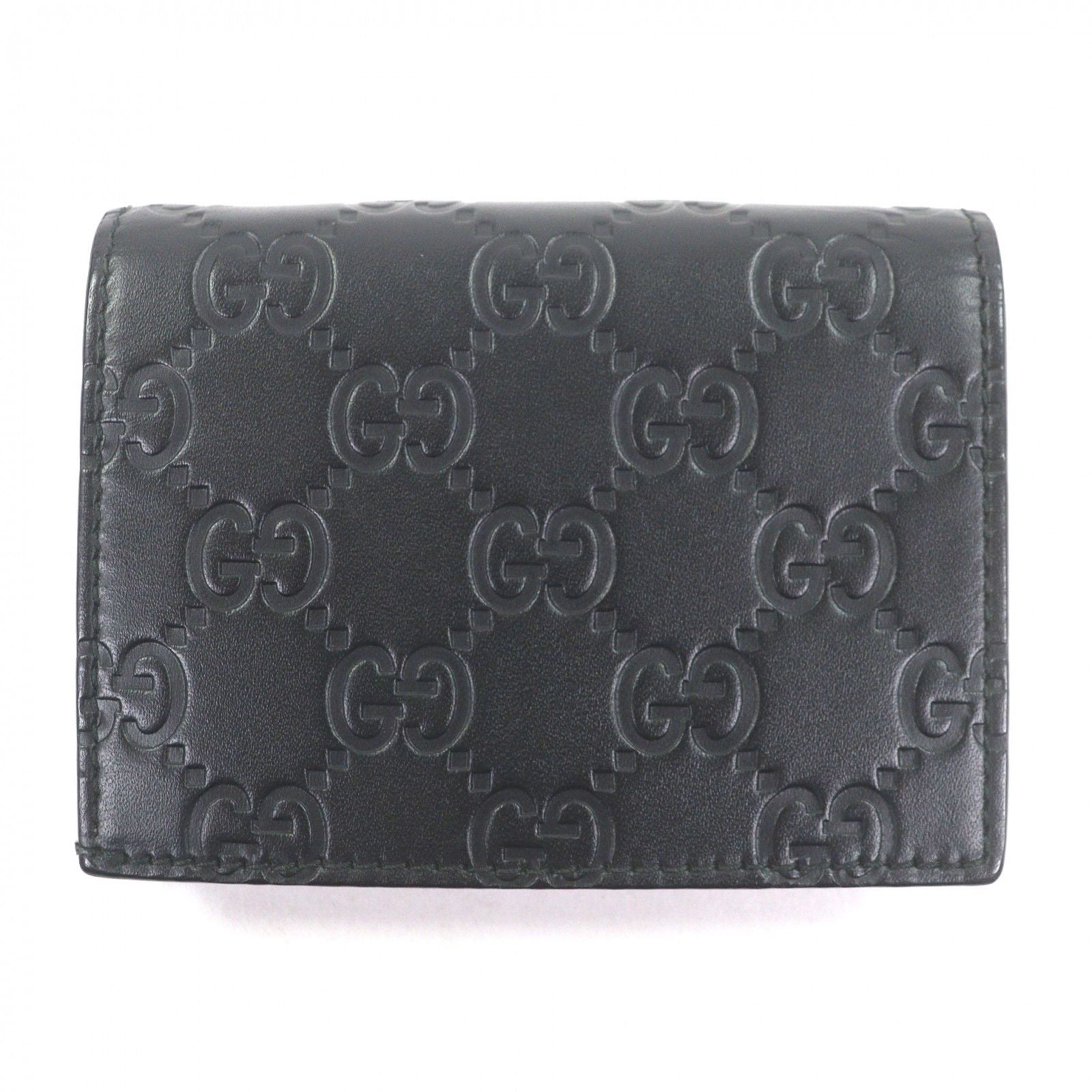 Gucci Guccissima Leather Bifold Wallet Compact Card Case Billfold Black — view 2