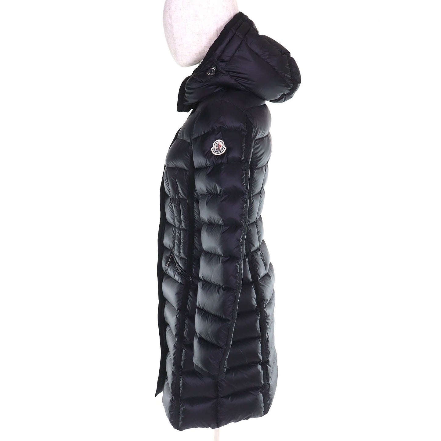Moncler Hermine Logo Patch Hooded Down Jacket Coat Black 00 Silhouette — view 2