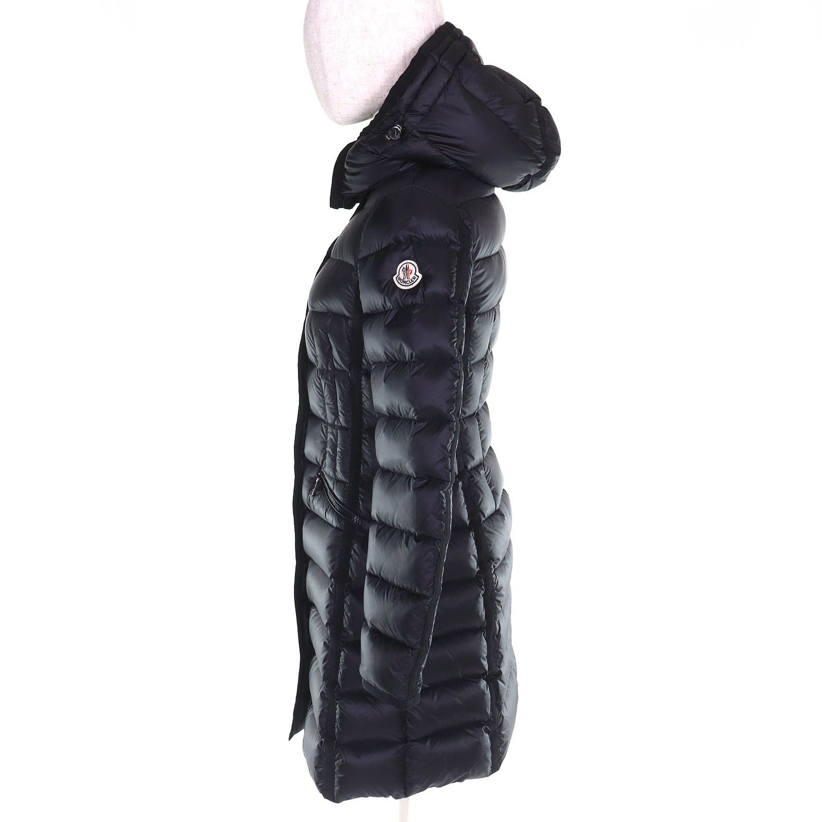 Moncler Hermine Logo Patch Hooded Down Jacket Coat Black 00 Silhouette — view 2