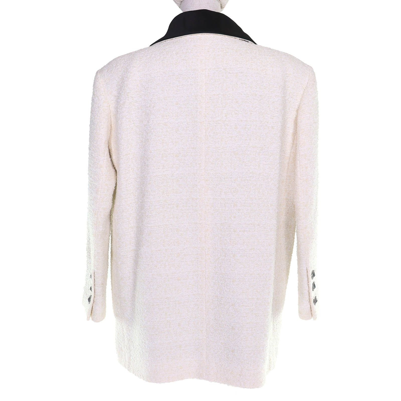 Chanel Lion Coco Button Satin Color Tweed Jacket Lining 100% Ivory Black 34 — view 3