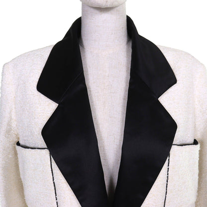 Chanel Lion Coco Button Satin Color Tweed Jacket Lining 100% Ivory Black 34 — view 4