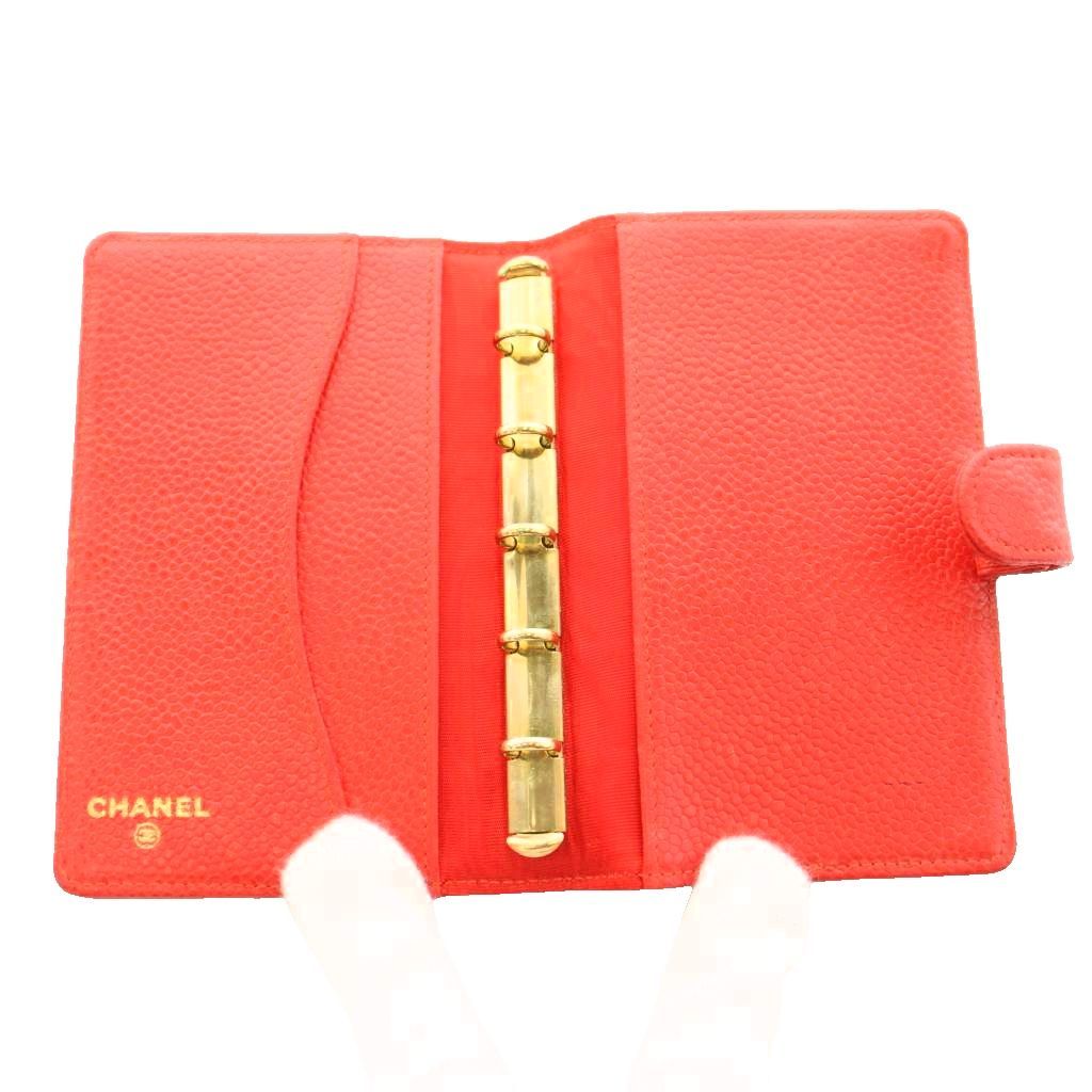 Chanel CC Logo Agenda Notebook Cover Caviar Leather Stationery Red KU — view 5