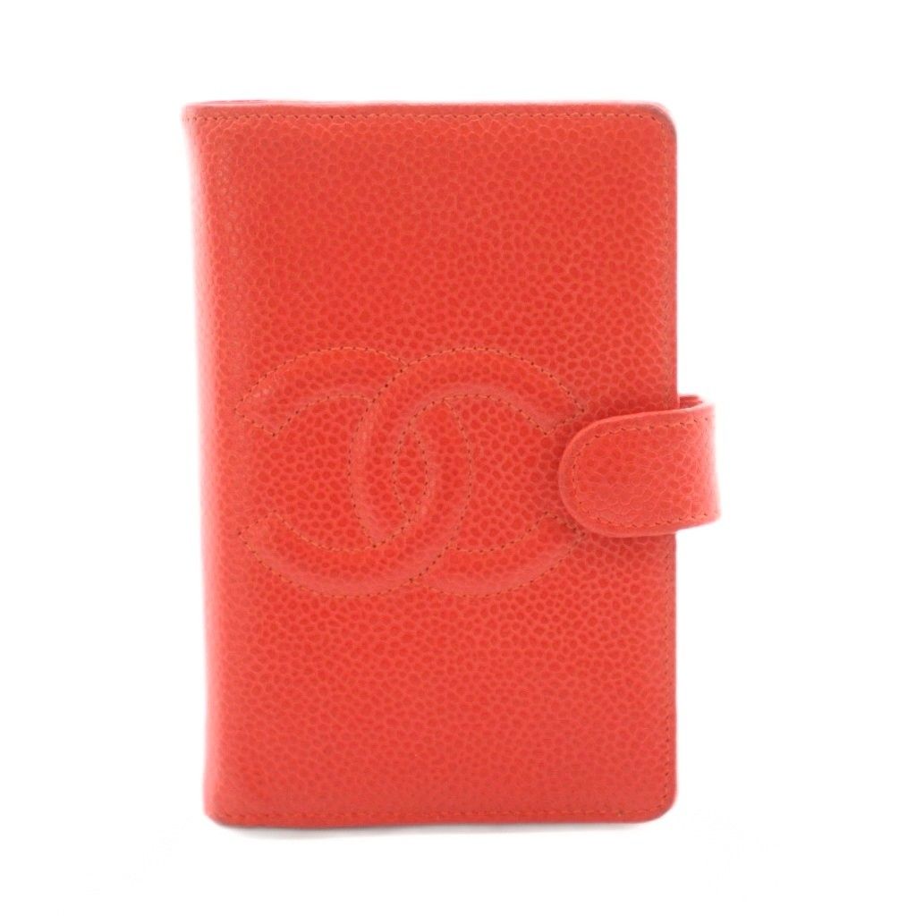 Chanel CC Logo Agenda Notebook Cover Caviar Leather Stationery Red KU