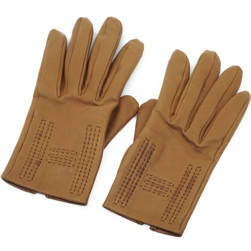 Hermes Leather Gloves 7 Brown Logo