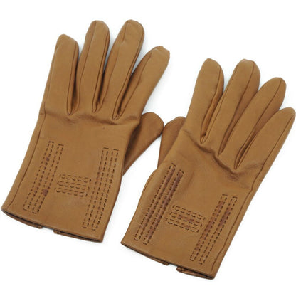 Hermes Leather Gloves 7 Brown Logo