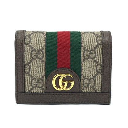 Gucci Compact Wallet Card Case Bifold Brown GG Supreme Canvas Beige Ebony