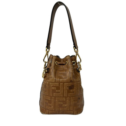 Fendi Handbag Mini Mon Tresor Zucca Pattern Brown Drawstring Embossed Leather — view 3