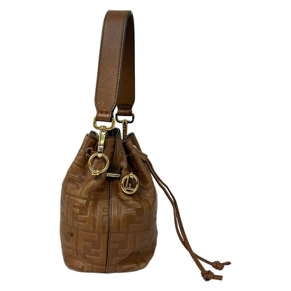 Fendi Handbag Mini Mon Tresor Zucca Pattern Brown Drawstring Embossed Leather — view 2