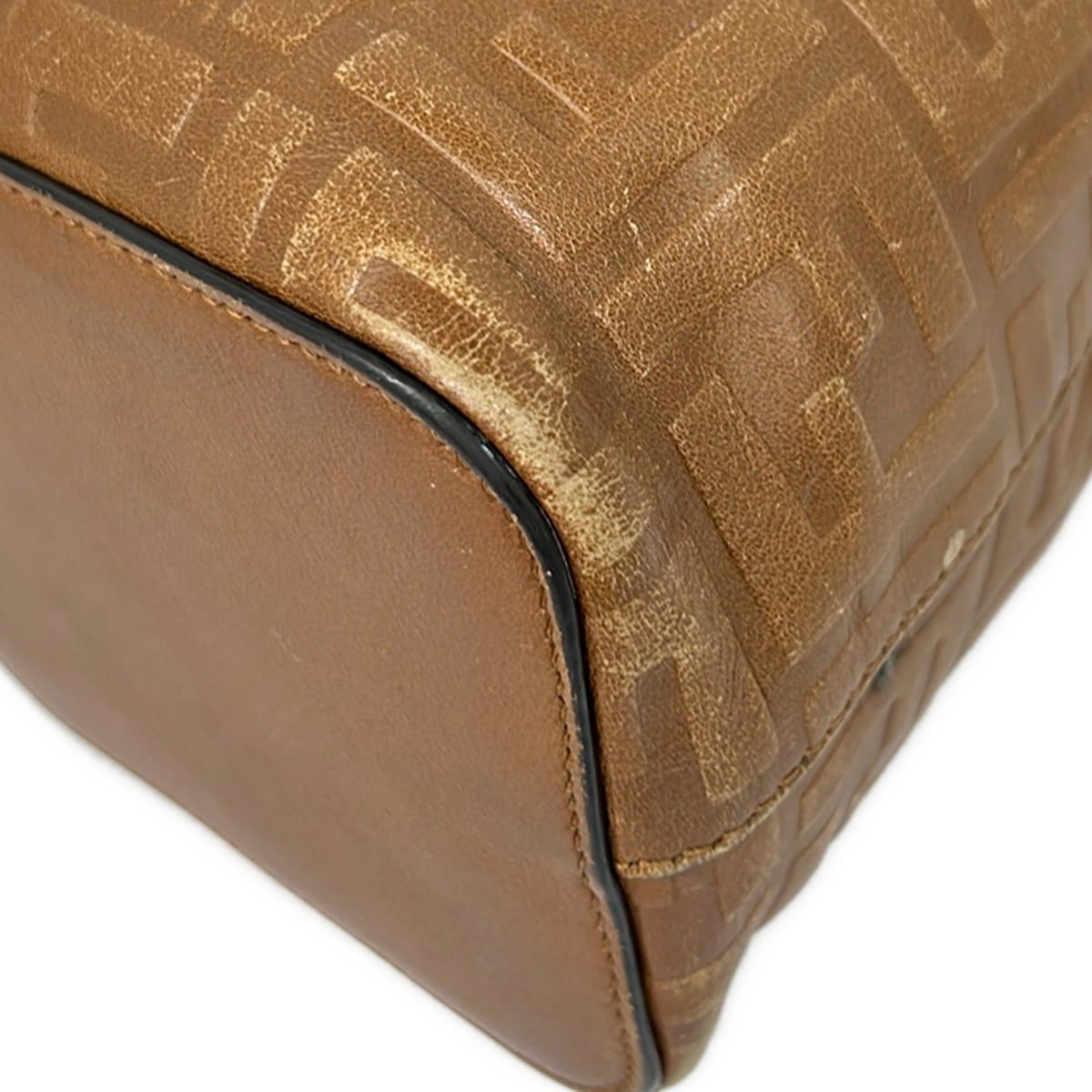 Fendi Handbag Mini Mon Tresor Zucca Pattern Brown Drawstring Embossed Leather — view 6