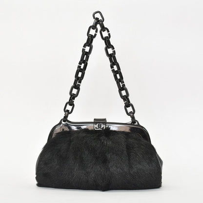 Chanel Plastic Chain Bag CC Logo Goat Fur Leather Black — view 2