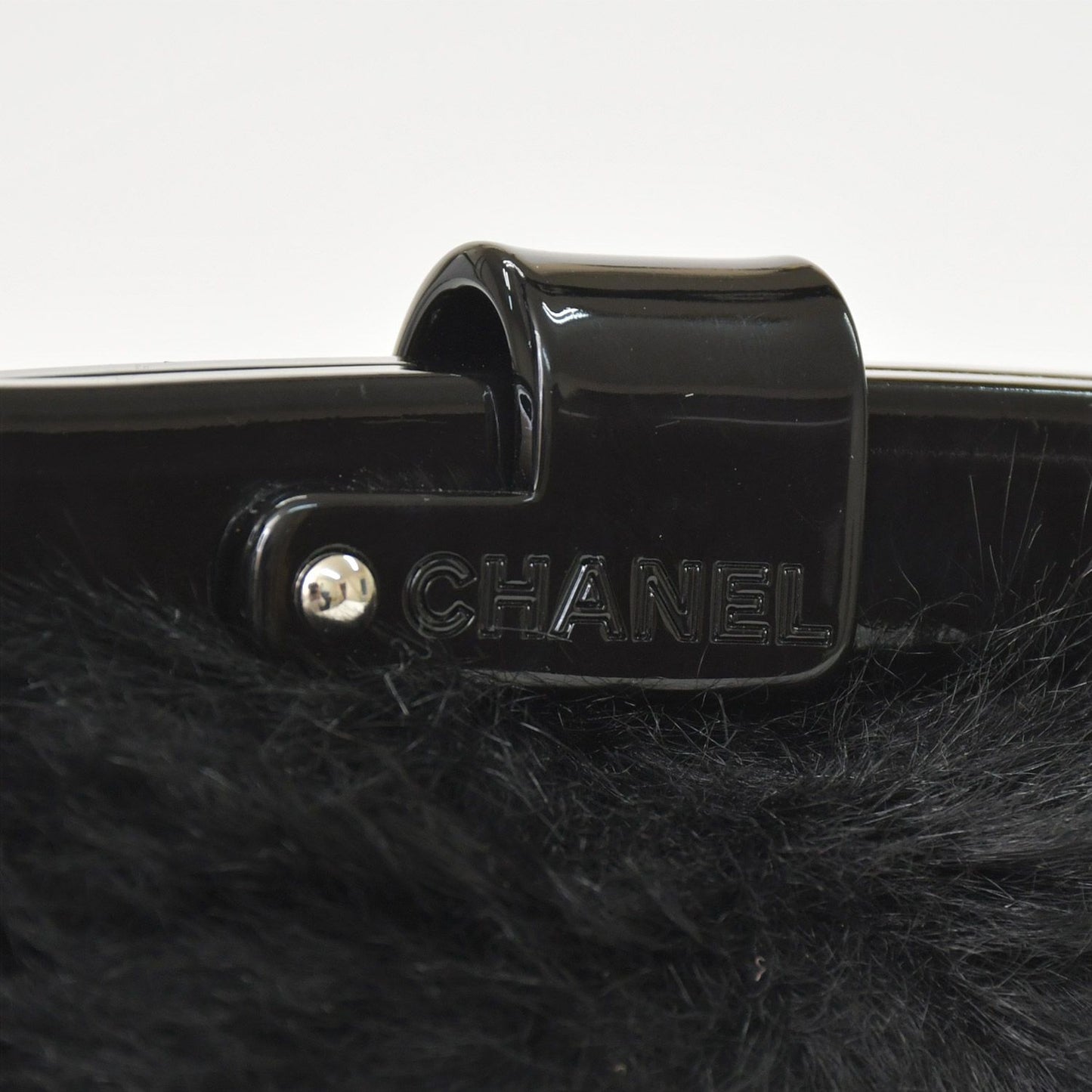 Chanel Plastic Chain Bag CC Logo Goat Fur Leather Black — view 7