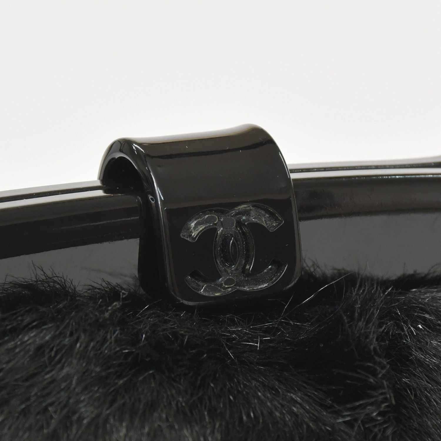 Chanel Plastic Chain Bag CC Logo Goat Fur Leather Black — view 6