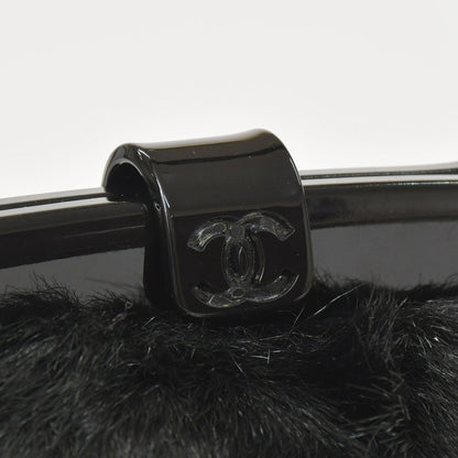 Chanel Plastic Chain Bag CC Logo Goat Fur Leather Black — view 6