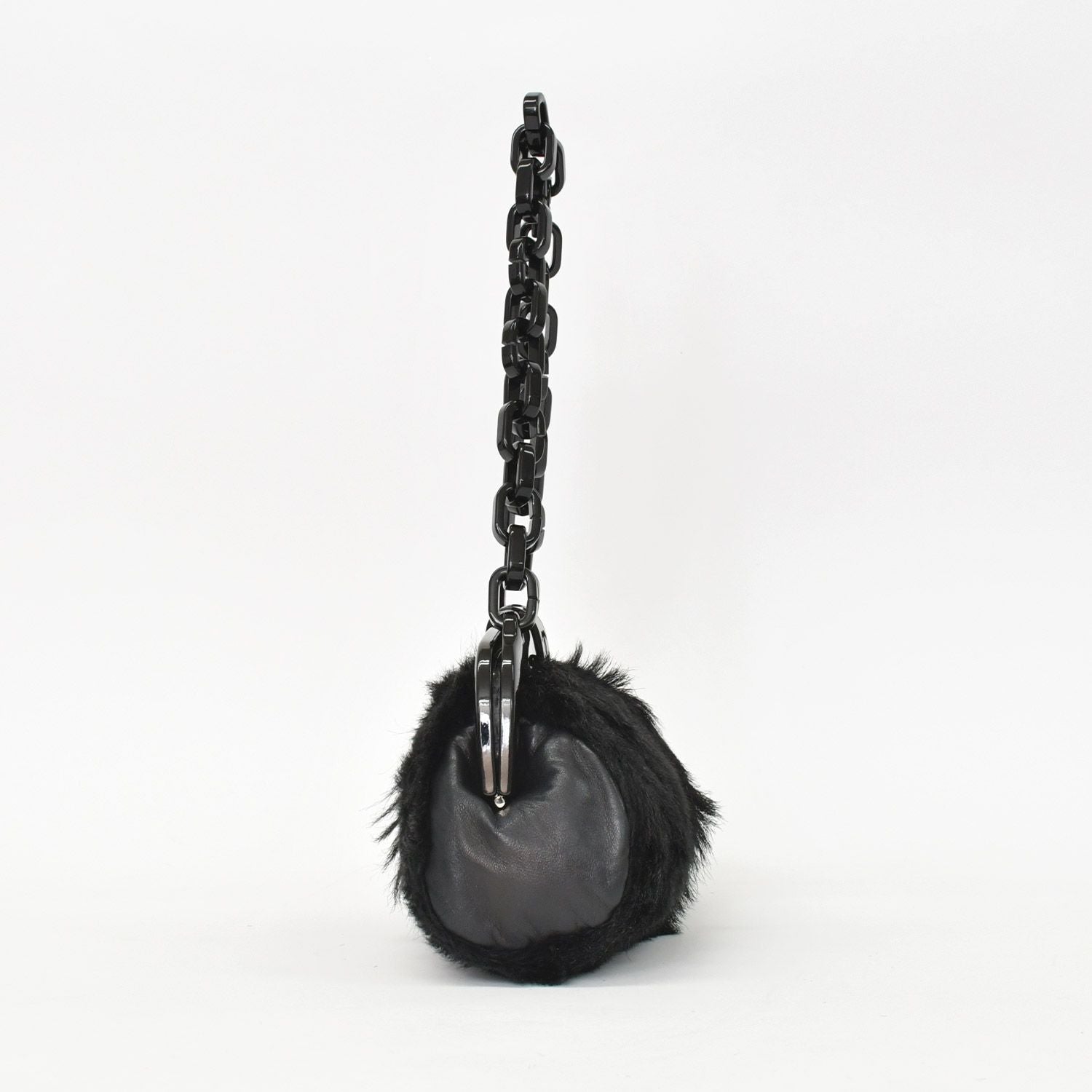 Chanel Plastic Chain Bag CC Logo Goat Fur Leather Black — view 5