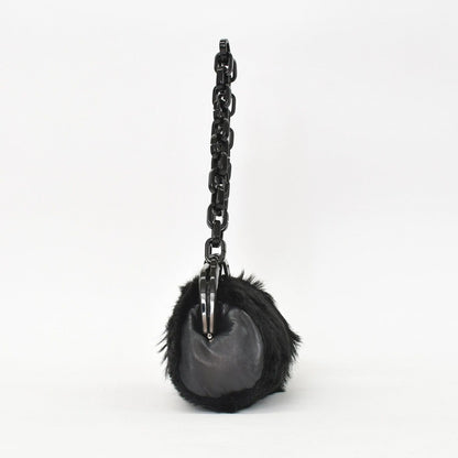 Chanel Plastic Chain Bag CC Logo Goat Fur Leather Black — view 5