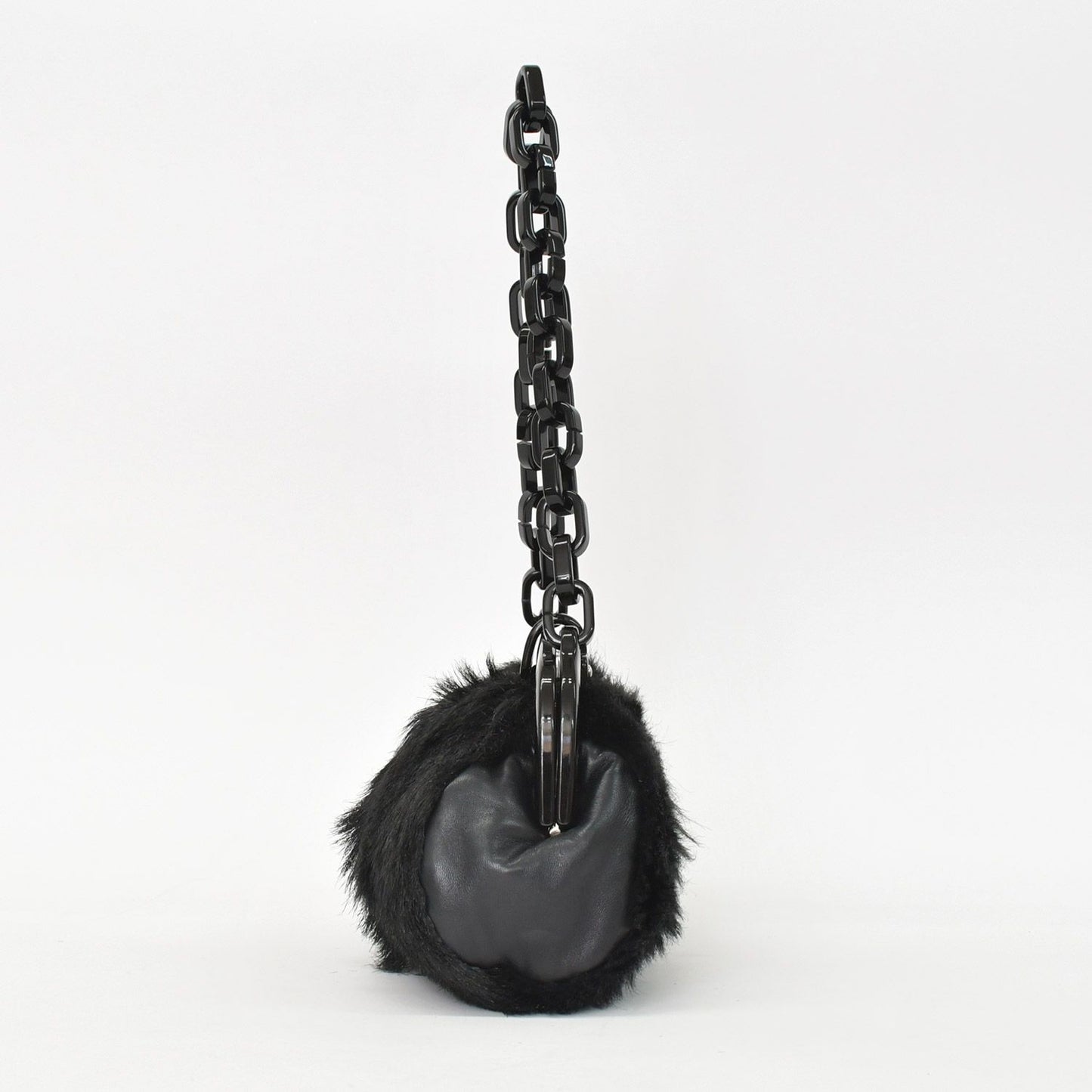 Chanel Plastic Chain Bag CC Logo Goat Fur Leather Black — view 3