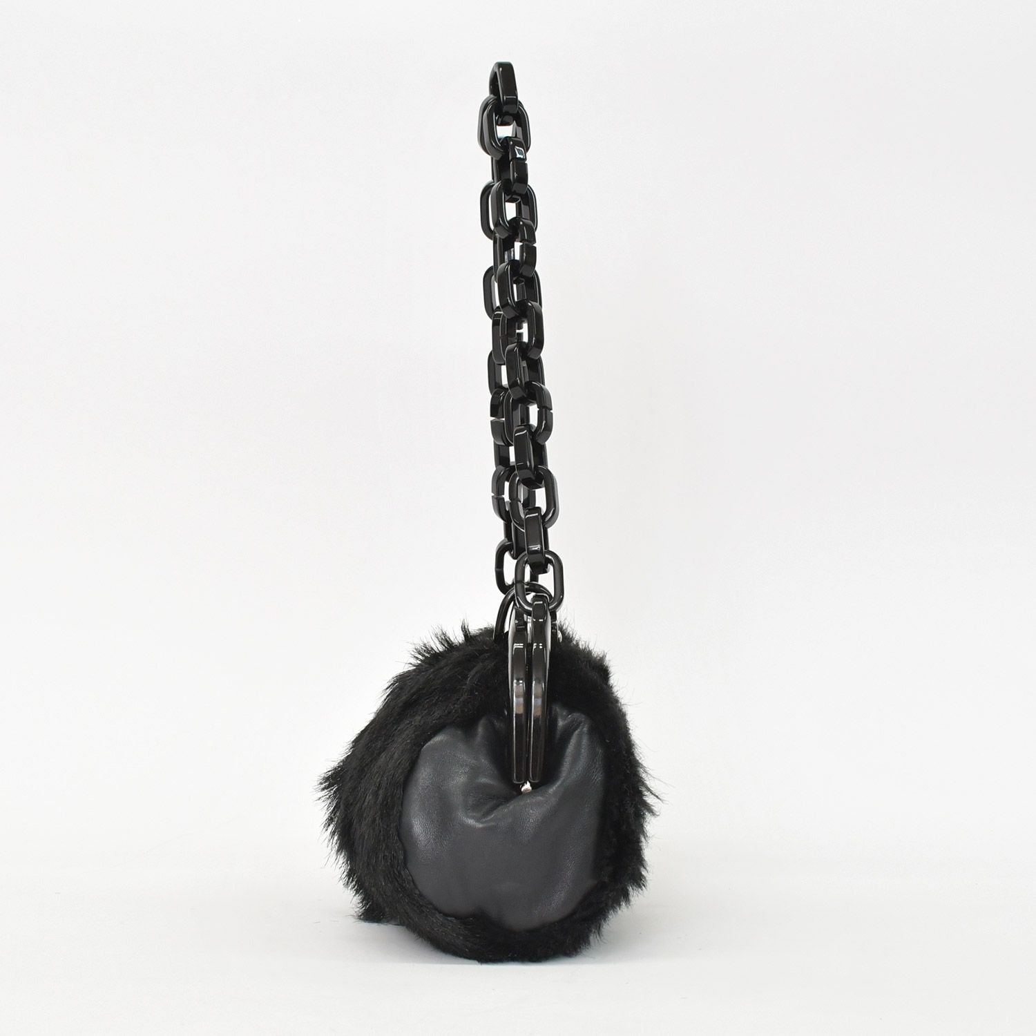 Chanel Plastic Chain Bag CC Logo Goat Fur Leather Black — view 3