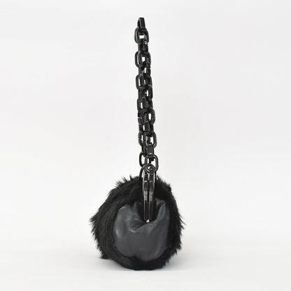 Chanel Plastic Chain Bag CC Logo Goat Fur Leather Black — view 3