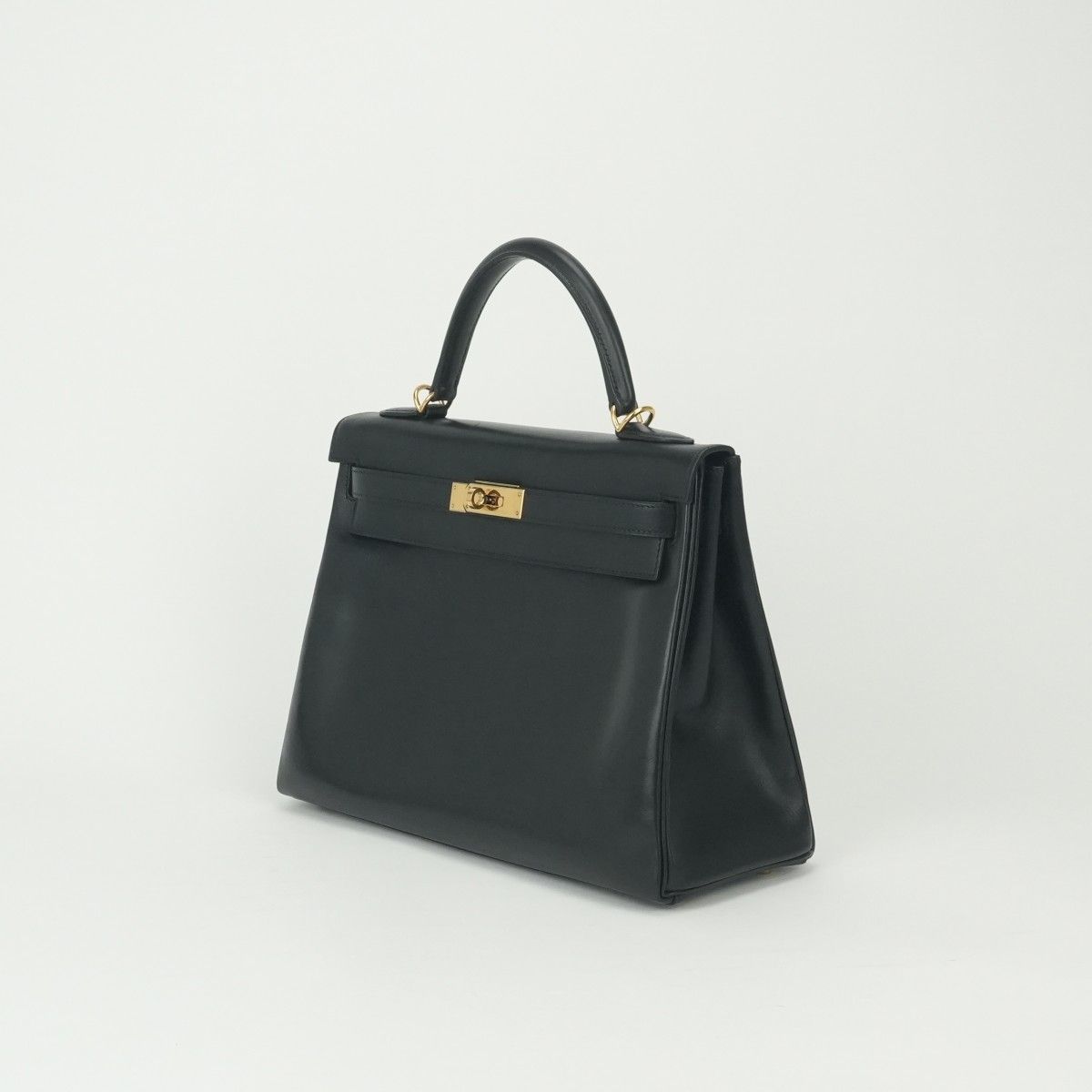 Hermes Kelly 28 Tote Shoulder Bag Box Calf Noir Black Gold 2-Way Sellier — view 2