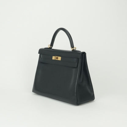 Hermes Kelly 28 Tote Shoulder Bag Box Calf Noir Black Gold 2-Way Sellier — view 2