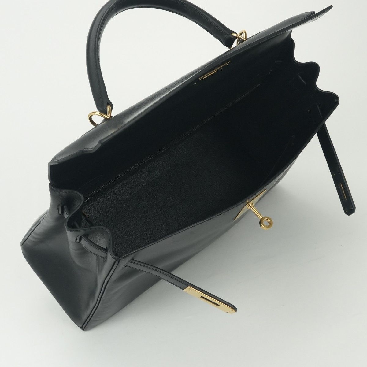 Hermes Kelly 28 Tote Shoulder Bag Box Calf Noir Black Gold 2-Way Sellier — view 9