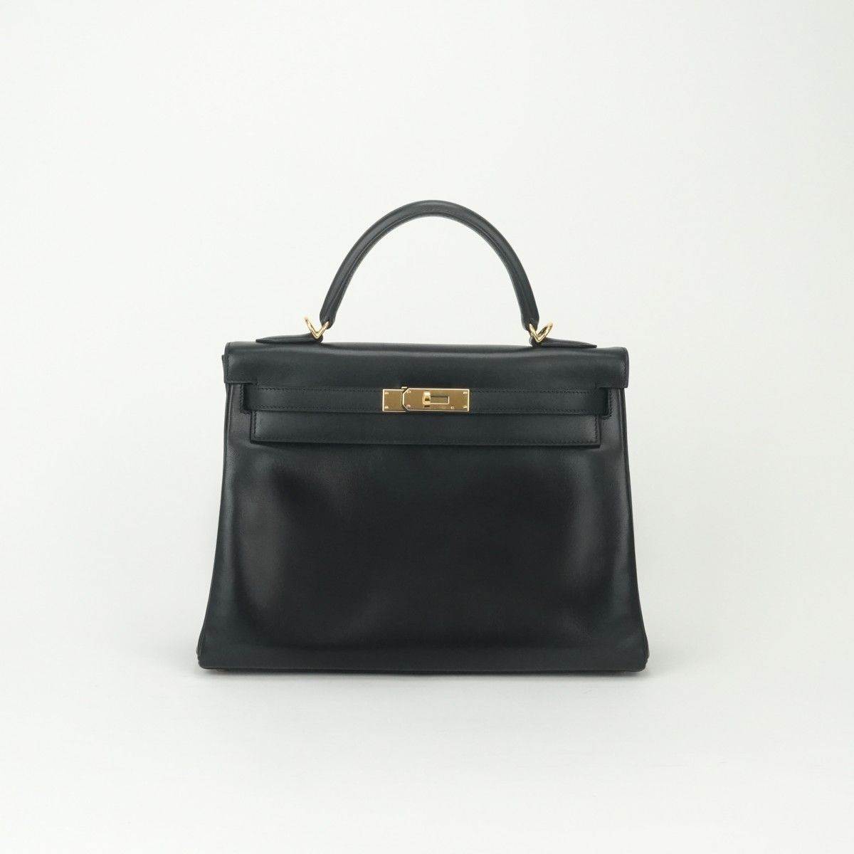 Hermes Kelly 28 Tote Shoulder Bag Box Calf Noir Black Gold 2-Way Sellier