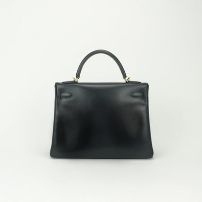Hermes Kelly 28 Tote Shoulder Bag Box Calf Noir Black Gold 2-Way Sellier — view 3