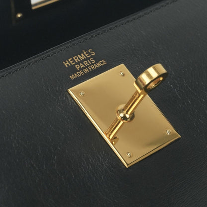 Hermes Kelly 28 Tote Shoulder Bag Box Calf Noir Black Gold 2-Way Sellier — view 8