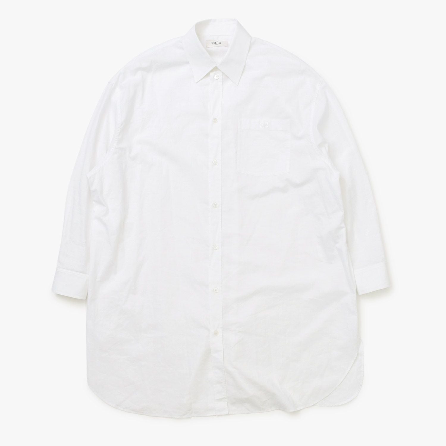 Celine Painter Shirt Dress Triomphe Embroidery White 34