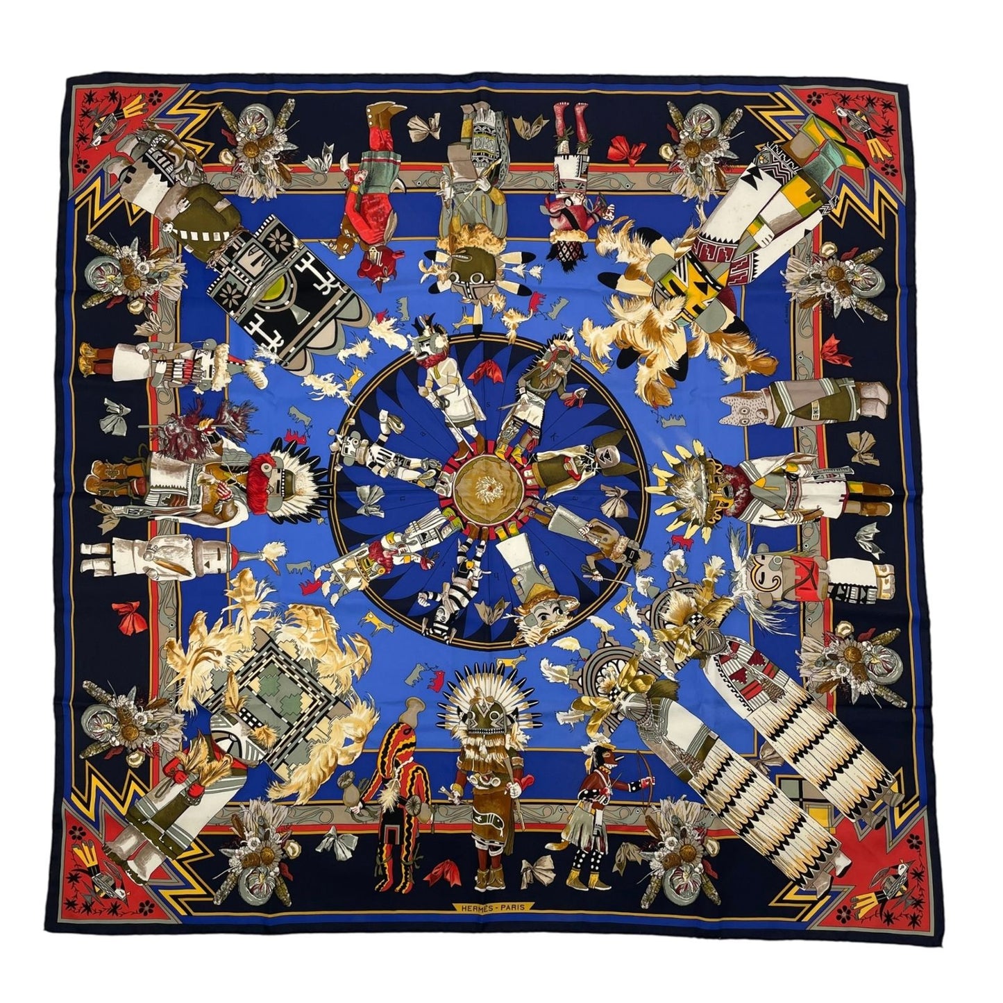 Hermes Scarf Carre 90 Silk Kachinas Blue