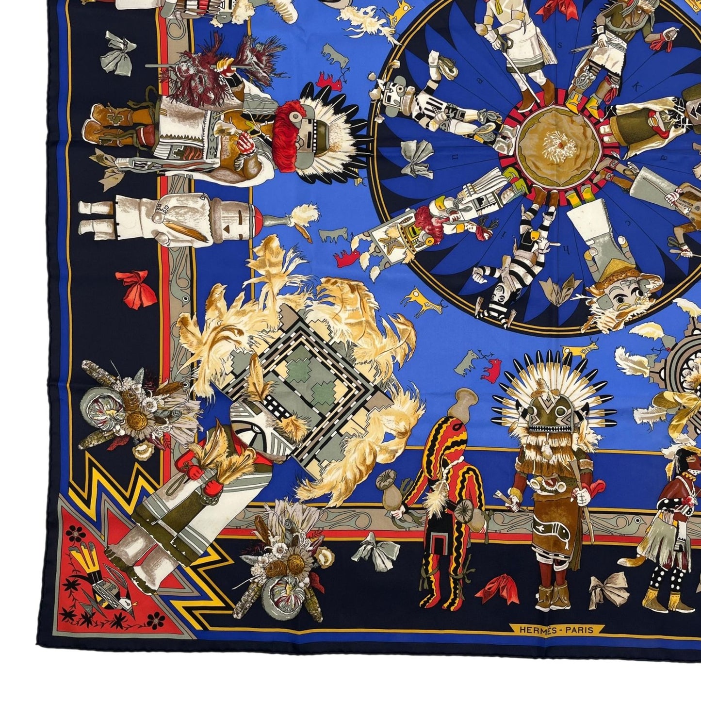 Hermes Scarf Carre 90 Silk Kachinas Blue — view 4