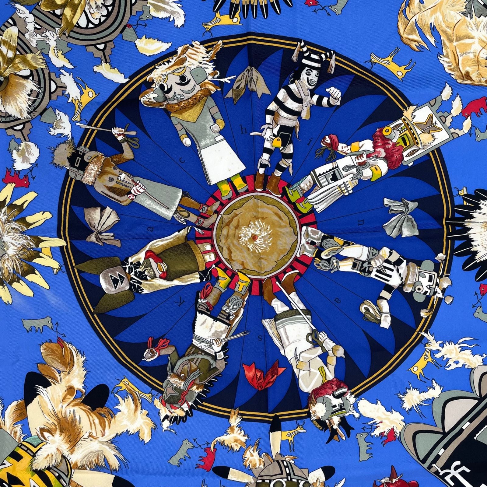 Hermes Scarf Carre 90 Silk Kachinas Blue — view 7