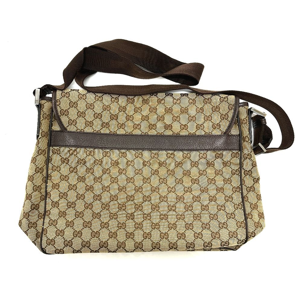 Gucci Shoulder Bag Logo Leather Plate GG Canvas Beige — view 2