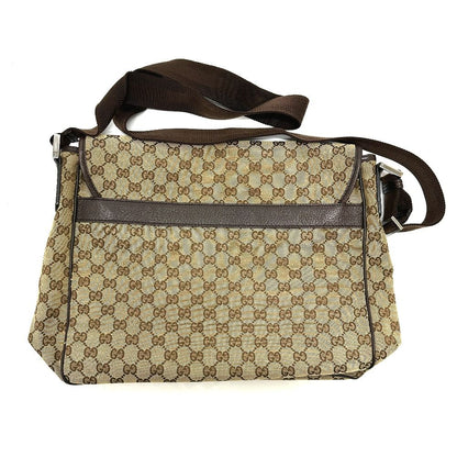 Gucci Shoulder Bag Logo Leather Plate GG Canvas Beige — view 2