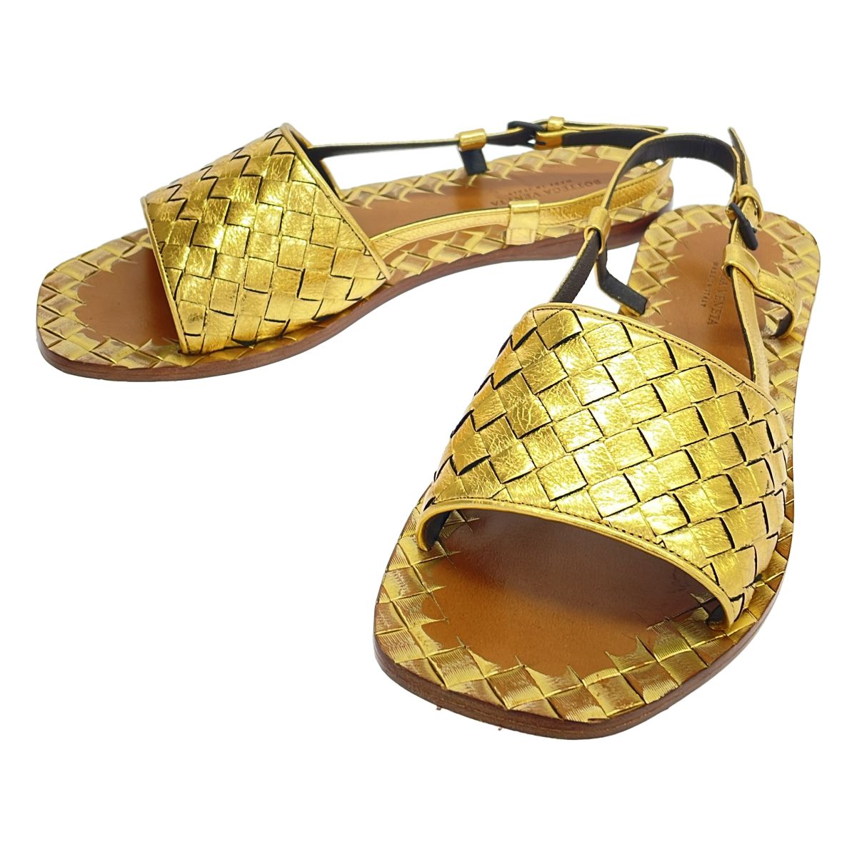 Bottega Veneta Intrecha Tostrap Sandals Gold