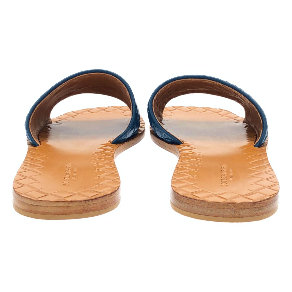 Bottega Veneta Intrecha Leather Sandals Blue Brown — view 3