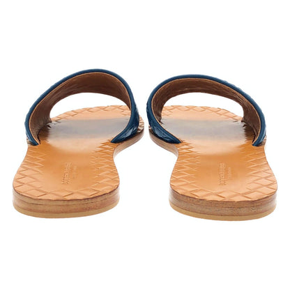 Bottega Veneta Intrecha Leather Sandals Blue Brown — view 3