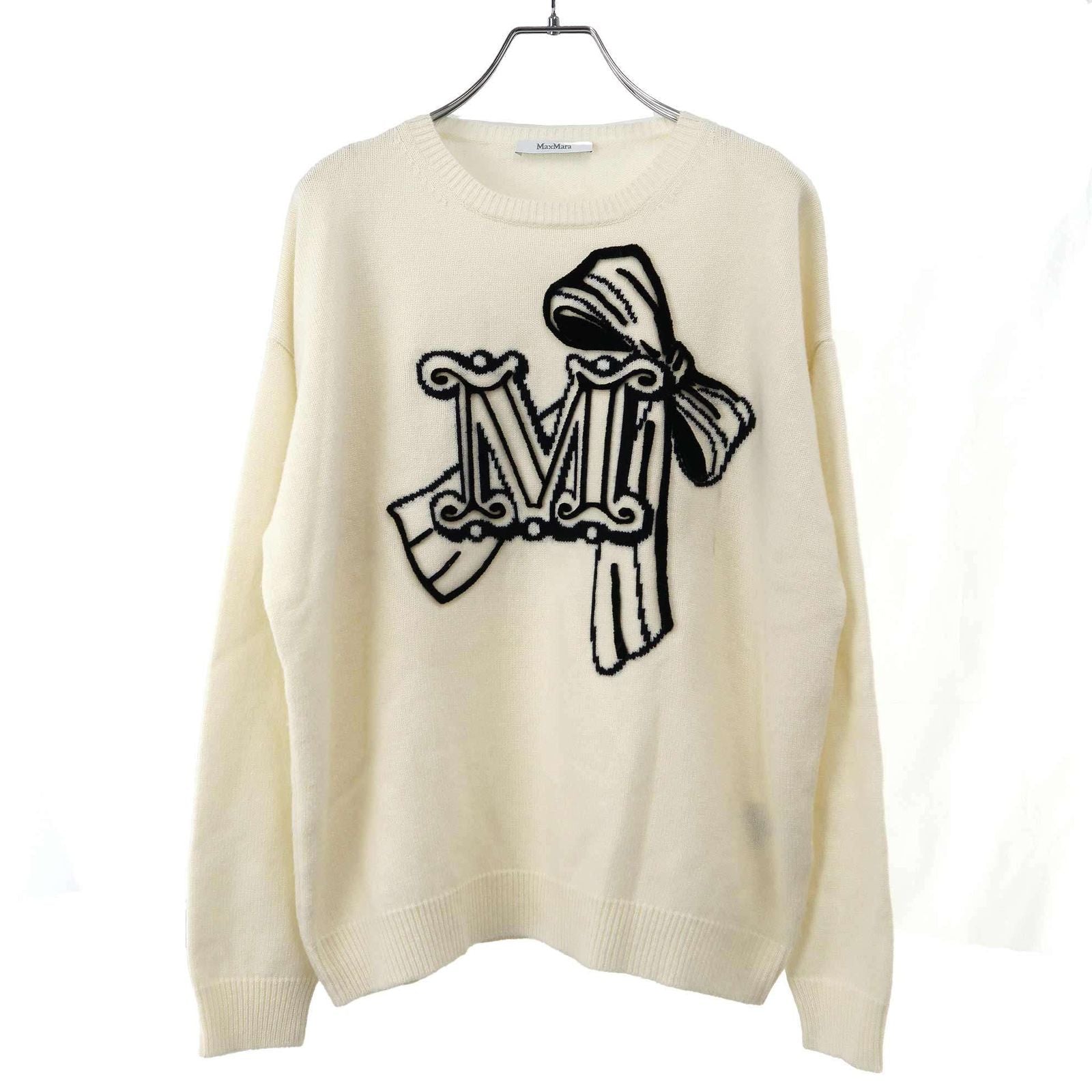 Max Mara Maxmara Macsmart Rough Locky Logo Lukashmiya Knit Sweater White