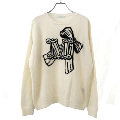 Max Mara Maxmara Macsmart Rough Locky Logo Lukashmiya Knit Sweater White