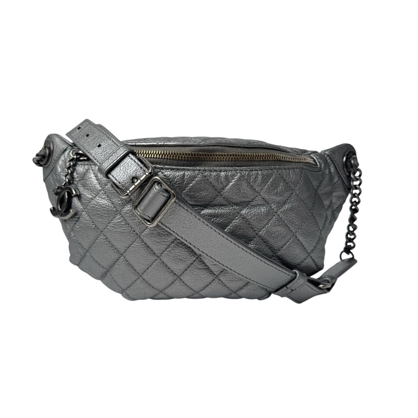 Chanel Waist Bag Silver Leather No 19