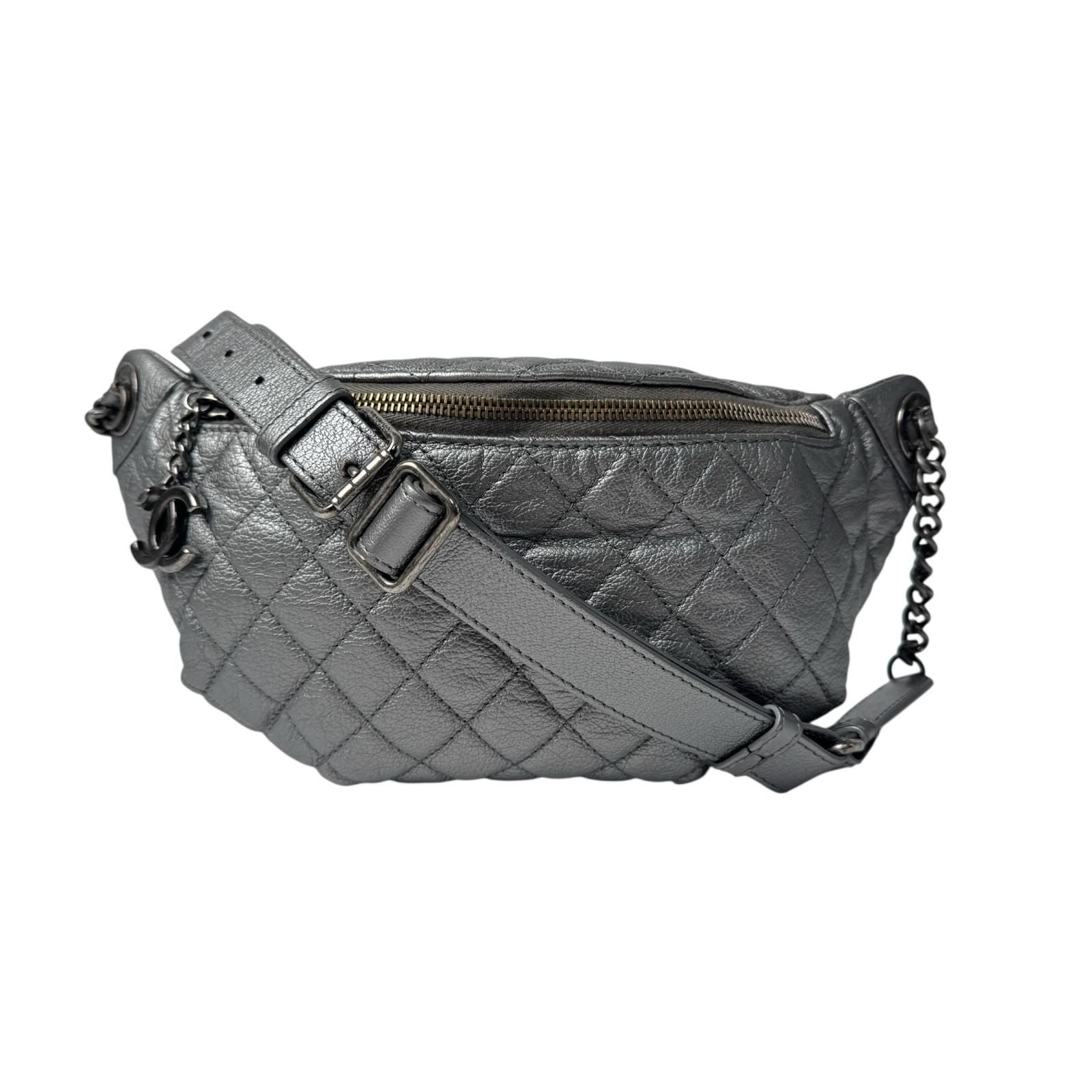 Chanel Waist Bag Silver Leather No 19