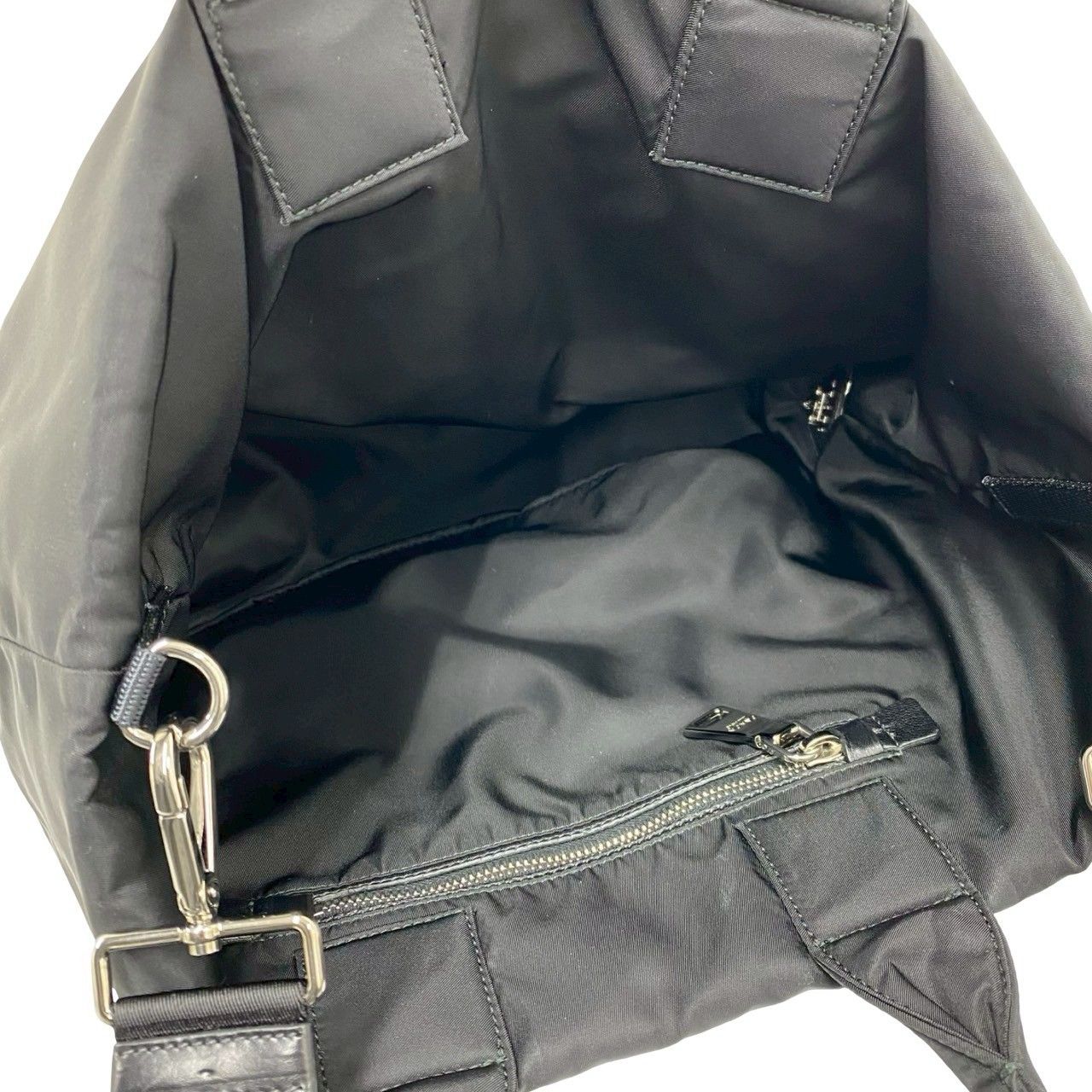 Prada Triangle Logo Nylon Leather Reversible 2-Way Shoulder Bag Black — view 9
