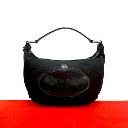 Prada Log Nylon Patent Enamel Handbag Mini Tote Black