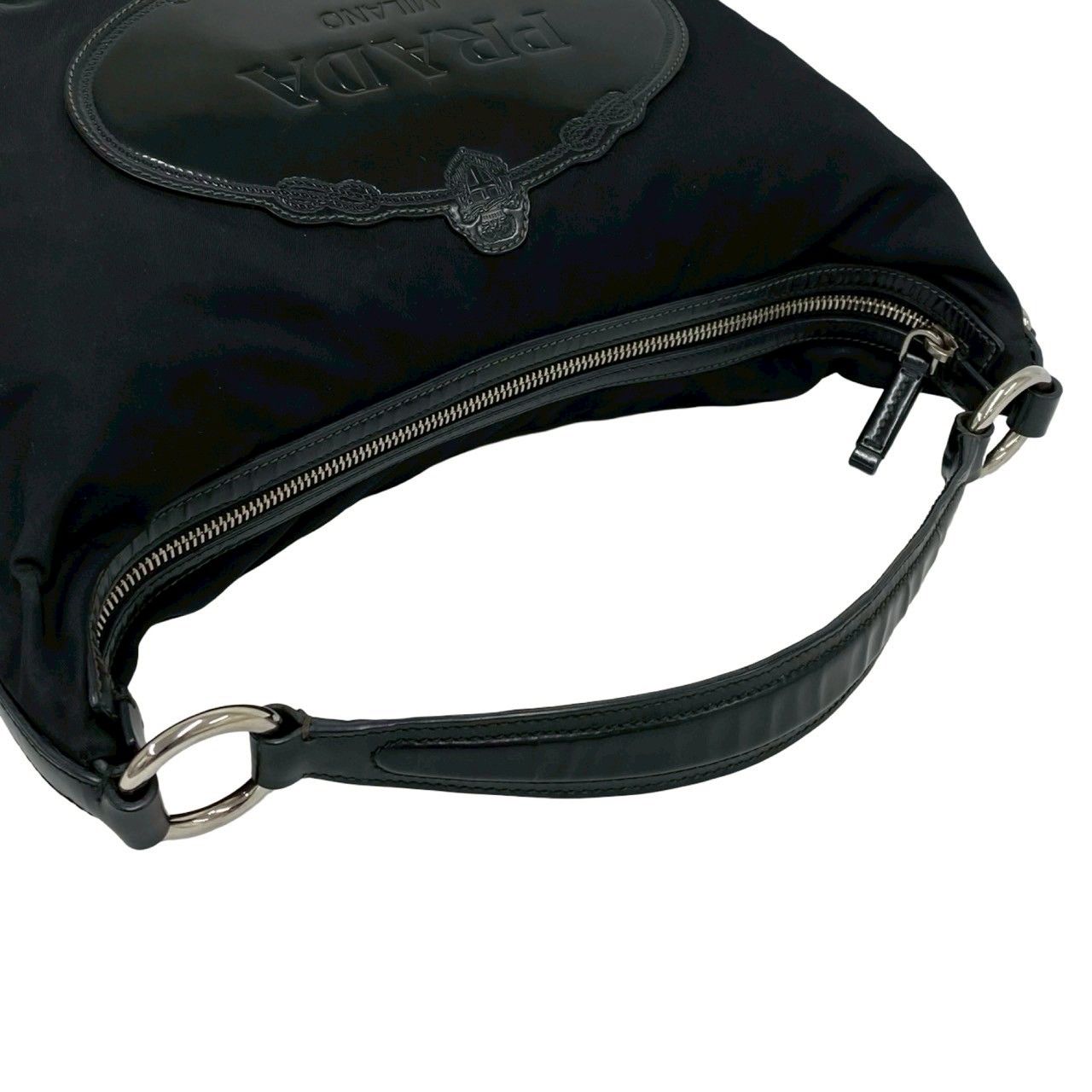 Prada Log Nylon Patent Enamel Handbag Mini Tote Black — view 4