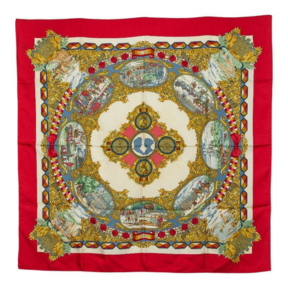 Hermes Carre 90 L'entente Cordiale Franco British Alliance Scarf Multicolor Red