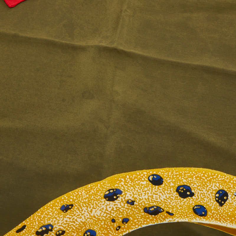 Cartier Vintage Panthere Print Scarf Khaki Green Red Silk — view 4