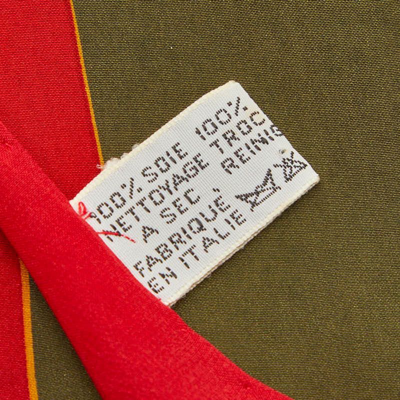 Cartier Vintage Panthere Print Scarf Khaki Green Red Silk — view 6