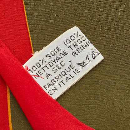 Cartier Vintage Panthere Print Scarf Khaki Green Red Silk — view 6