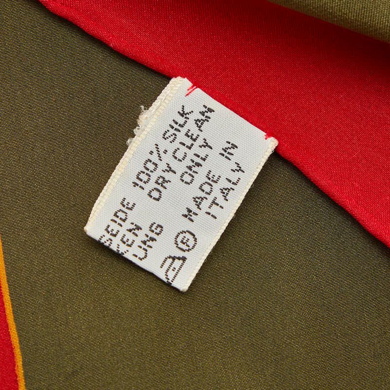 Cartier Vintage Panthere Print Scarf Khaki Green Red Silk — view 7