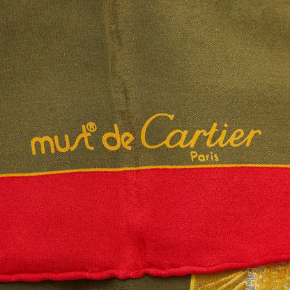 Cartier Vintage Panthere Print Scarf Khaki Green Red Silk — view 5